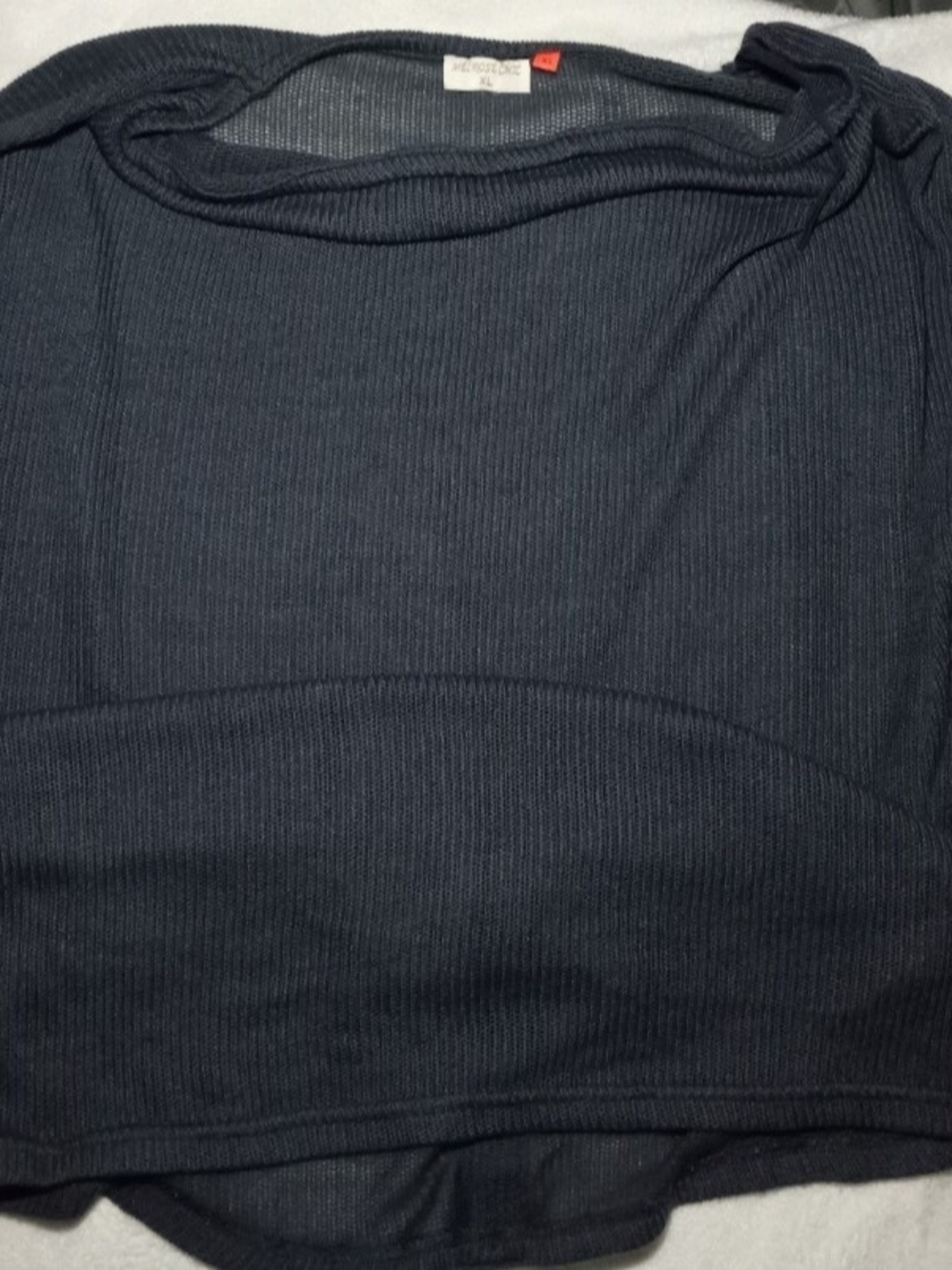 Melrose Chic Navy Blue Sheer Open-Stitch Pullover Sweater - Women's XL